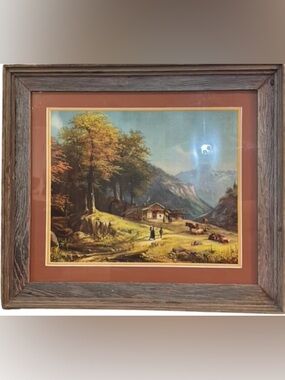 Framed “Home in the Alps - 3” print by Friedrich Gauermann circa 1850 Rustic